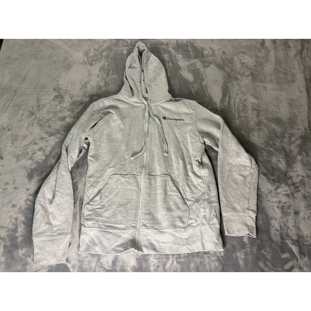 Champion Mens Full Zip Hoodie Small Gray Heather Embroidered Logo Sweatshirt